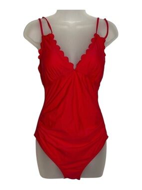 Charmo- Red Scalloped One-Piece Swimsuit- M NWT